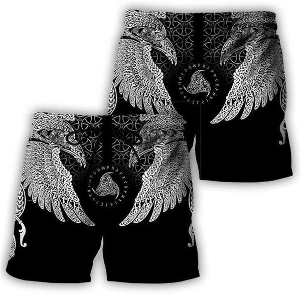 PLstar Cosmos Summer Fashion Shorts Symbole Viking - Tattoo Raven 3D Imprimé Homme / Femme Streetwear Casual Cool 210714