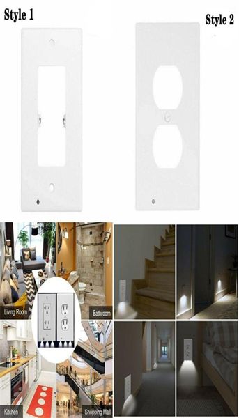 Luces del sensor de la cubierta del enchufe Lámpara de seguridad de movimiento PIR Placa de pared de toma eléctrica con luz nocturna LED para pasillo dormitorio baño Ais6084009