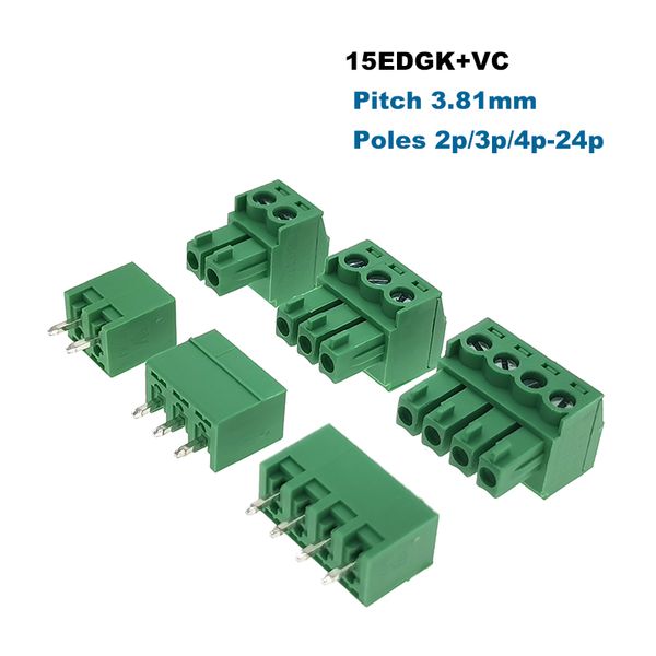 Plugpable PCB Vis Terminal Block Pitch 3,81 mm Connecteur 15EDGK + VC / RC Male Femelle Morsettiera Pin droit vertical 2 ~ 10p