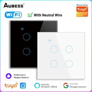 Pluggen 1/2/3/4Gang Tuya WiFi Smart Touch Switch EU Home Light Wall Button Smart Life Neutral Dire voor Alexa Google Home Assistant Alice