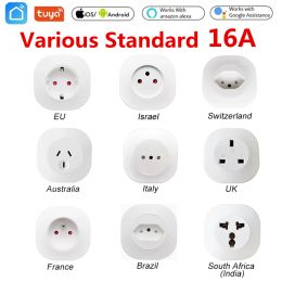 Plugs 16a tuya wifi plug smart life socket outlet uk eu au brazil fr israel it plug application télécommande travail pour Alexa Google Assistant