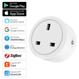 Plugs 16A UK Tuya Zigbee Smart Plug 3500W Monitor Timing Outlet Smart Home Socket fonctionne avec Zigbee 3.0 Gateway Alexa Google Home