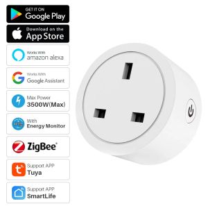 Plugs 16A UK Tuya Zigbee Smart Plug 3500W Monitor Timing Outlet Smart Home Socket fonctionne avec Zigbee 3.0 Gateway Alexa Google Home