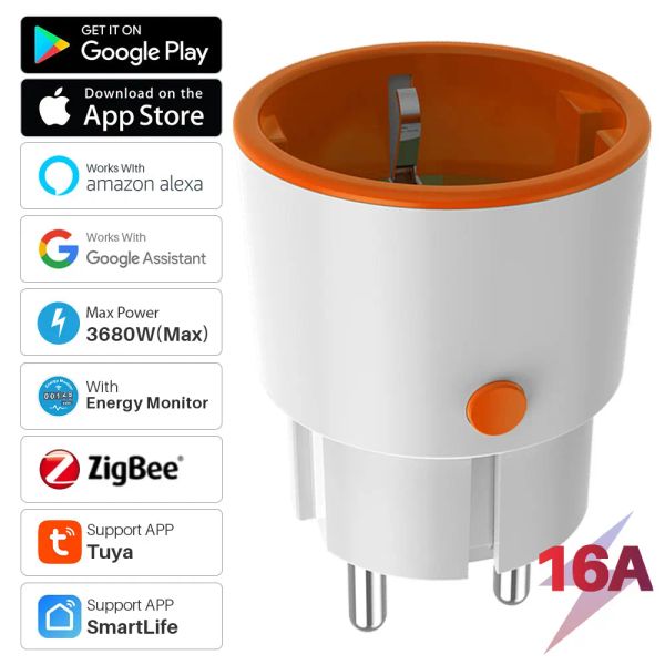 Plugs 3680W Zigbee 3.0 Tuya Smart Socket 16A Power Intelligent Plug Memat Meder Smart Life Remote Control Work with Alexa Google Home