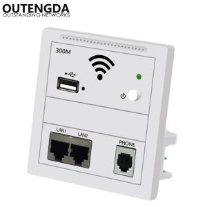 Plugs 86 Type 300 Mbps en mur AP Répéatrice Smart Socket Router Access Point Wireless RJ11 220V 802.3af Poe WiFi Extender USB Charge