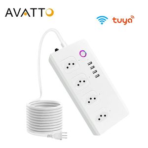 Pluggen Avatto Brazil WiFi Smart Power Strip met 4 uitgangen van 4USB -poorten, 1,4 m extension Cord Voice werkt met Alexa, Google Home