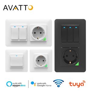 Plugs Avatto Tuya WiFi WiFi Éclairage avec socket mural, contrôle des applications Smart Life, commutateur mural intelligent 1/2/3 Gang Work avec Alexa, Google Home