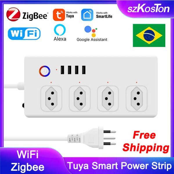 Bouchons Brazil Power Strip Zigbee WiFi Tuya Smart Plug Strip Extension Extension Corde Protecteur Protecteur Smart Home Socket Travail avec Alexa