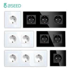 Bouchons BSEED EU Standard Wall Socket Double Sockets électriques Triple Publication de courant pour le bureau de chambre à domicile Cadre en verre 16A