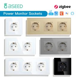 Pluggen BSEED Single Zigbee Energy Monitor Wall Sockets Double Smart Meter Sockets Google Smart Life App Control Alexa Triple Sockets EU