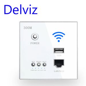 Pluggen Deiz Wireless WiFi Socket RJ45, AP Relay Smart USB Socket, Crystal Glass Panel, 220V vermogen, 300 Mbps ingebedde wandwifi -router
