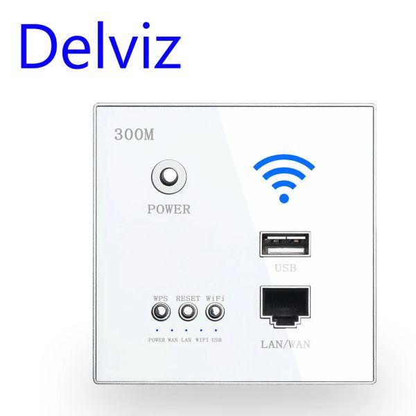 Plugs Deiz Wireless WiFi Socket RJ45, AP Relay Smart USB Socket, Crystal Glass Pannel, 220V Power, 300 Mbps Router WiFi mural intégré à 300 Mbps