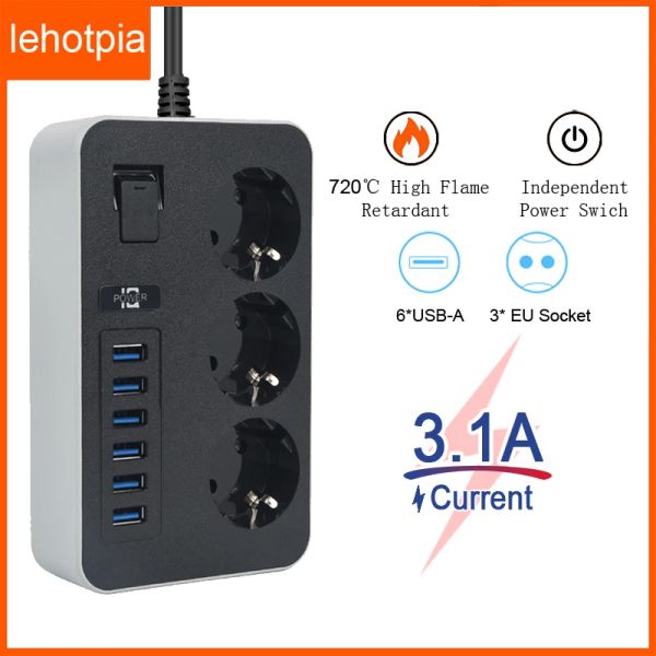 Plugs EU Plug AC Outlet Strip Multiprise Smart Home Extension Rallect Socket électrique avec ports USB Filtre de réseau de charme rapide