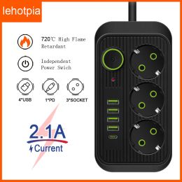 Plugs EU Plug AC Outlet Strip Power Multitap Smart Home Extension 2M Corde Socket électrique avec 4 ports USB Multiprise Network Filtre