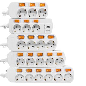 Plugs EU plug smart électricage socket 2USB 5V 2A Power Strip Surge Protector 1.5 / 2,5m Extension Corchet Socket for Home Network Filter