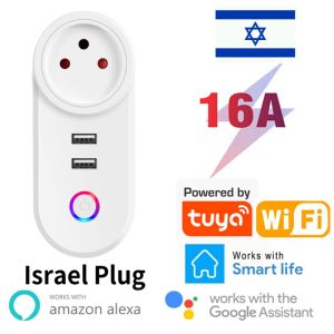 Plugt Israel Plug Tuya Smart Home 16A WiFi Smart Plug Power Socket USB Charge Outlet Timing Voice Control voor Alexa Google Assistant