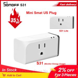 Plugs itead Sonoff S31 US / S31 Lite US 15A Mini Smart WiFi Socket Plug Interrupteur Smart Home Home Intelligent Ewelink App Remote Controly Pild