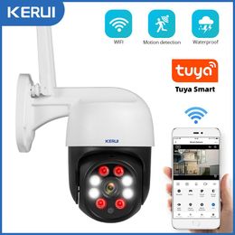 Enchufes Kerui 1080p 3mp Ptz Wifi IP Cámara inalámbrica Tuya Smart Outdoor Seguridad para el hogar 4x Zoom digital Cámara domo CCTV Video Vigilancia