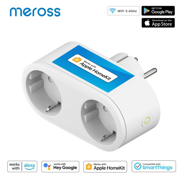 Plugs Meross Homekit 2 en 1 Smart Plug WiFi Double sortilèles EU Socket Remote Contrôle vocal Contrôle Alexa Google Assistant Smarttings