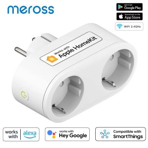 Plugs Meross Homekit 2 en 1 WiFi Smart Plug Dual Outlet Eu Smart Socket Remote Control Control Support Alexa Google Home SmartThings