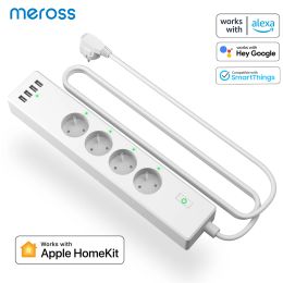 Branche Meross Smart Surge Protector WiFi WiFi Power Strip FR / EU PORTE avec support USB avec HomeKit Alexa Google Assistant et Smarthings