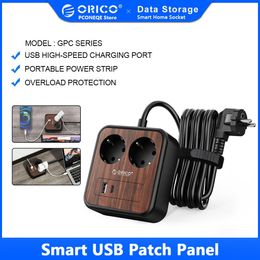 Plugs ORICO Desktop Portable Power Strip 3USB PORTS DE CHARGE PORTS AVEC 1,5 m de câble d'extension en bois Grain Sockets électriques