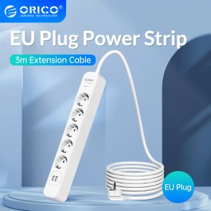 Plugs Orico Power Strip 3M Extension Cable Electrica Socket avec 2 ports USB pour la maison Filtre de réseau de surtension multiples à domicile