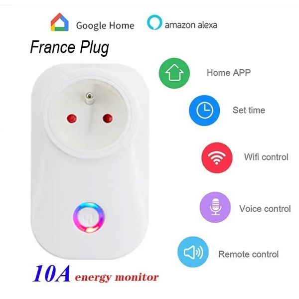 Plugs Original 10A Wireless WiFi Smart Socket Power France France Plug avec télécommande du compteur d'alimentation Alexa Phones App Remote Contrôle par iOS A