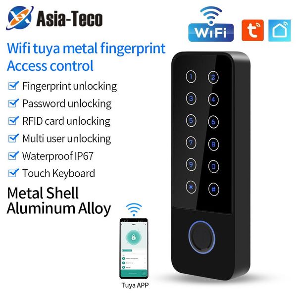 Bouchons extérieurs imperméables en zinc alliage Tuya Smart App WiFi Empreinte d'accès digital Contrôle du clavier ouvre-porte de porte-clavier avec alarme de détection magnétique