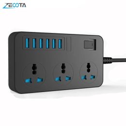 Plugs Power Strip Smart USB Socket Adaptateur Protecteur 3 Ways AC Universal Prises électriques Plug EU / US UK / AU 2M Extension