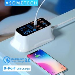 Plugs Quick Charge 3.0 Smart USB Type C Charger Telefoon USB Charger Snel oplaad Desktop Socket Adapter Station LED Display voor iPhone