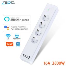 Sluit Smart WiFi Power Strip Surge Protector Meerdere Sockets 4 USB Port Timer Voice Wirelsss Remote Control door Echo Alexa Google Home