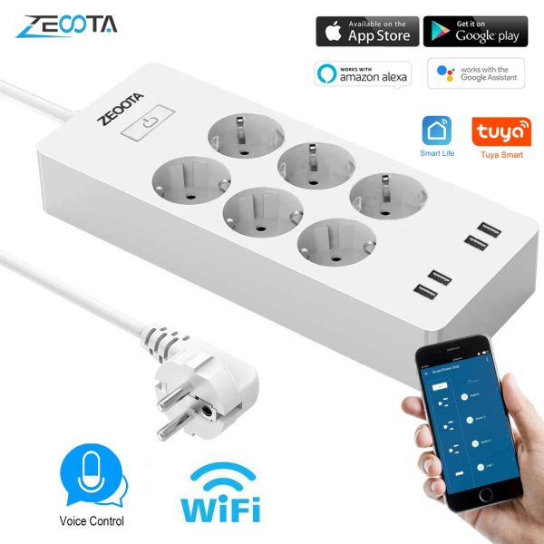 Plugs Smart WiFi Tuya Power Strip 6 Way Way EU Outlets Pild Sockets 2.4g USB Charging Port Timer Bluetooth Contrôle par Alexa Google Home