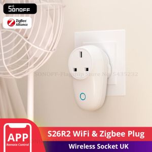 Plugs Sonoff S26R2 UK Smart Plug WiFi Zigbee Wireless Home Socket 3250W TIMING TEMOT COMMANDE PORTIE DE PORTIE ALEXA Google Home