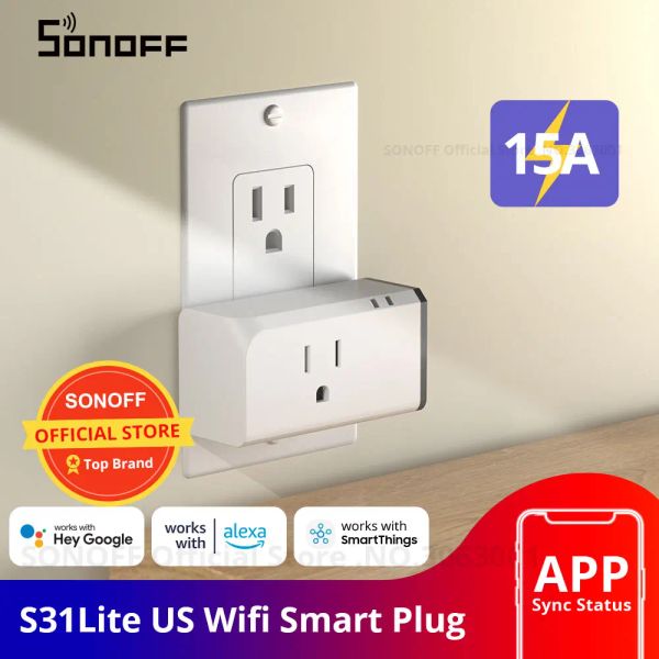 Plugs Sonoff S31 Lite US 15A Mini Smart WiFi Socket Wireless Smart Switch Plug application Control Anywhere Works with Alexa Google Home Ifttt