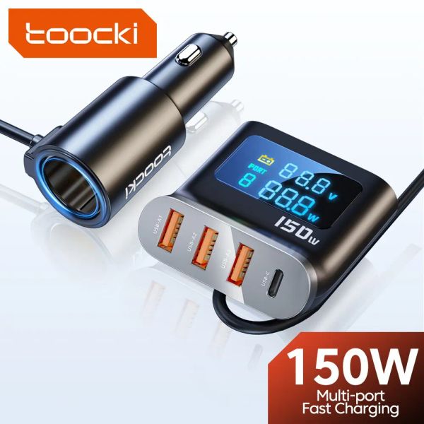 PLIGS TOOCKI 150W 5 IN 1 CHARGEUR DE CAR CHARGE FAST USB TYPE C QC PD 3.0 1 PORTE Cigarette Splitter Lighter Chargers DC Cigarette Outlet