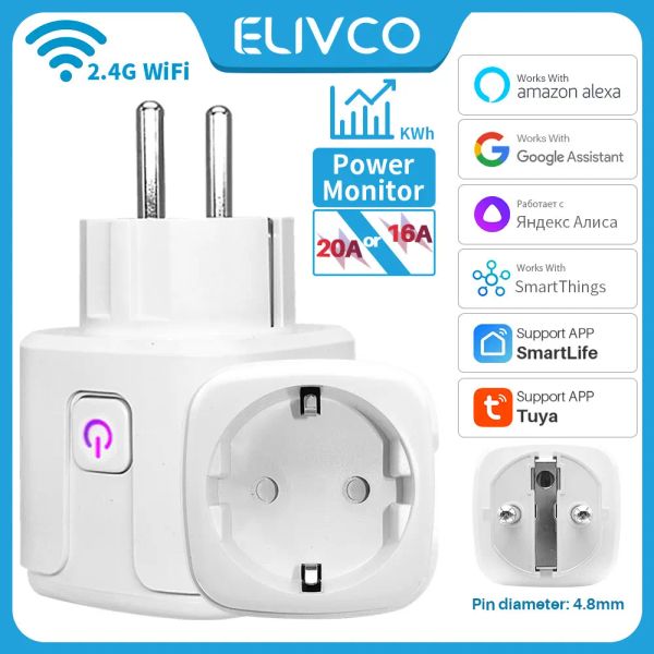 Plugs tuay smart socket eu16a / 20a wifi smart plug with power kitrieling smart life apprepreveron support google assistant alexa