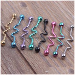 Bouchons Tunnels 14G 38Mm Titane Anodisé Boule Ondulée Industriel Barbell Bar Anneau D'oreille Corps Bijoux 8 Couleur 80 Pcs En Gros Dhgarden Dhich