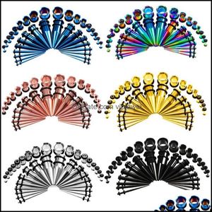 Plugs Tunnels Bijoux de corps 36Pcs / Set 6 Styles Jauge d'oreille Cône Et Bouchon Kits D'étirement Flesh Tunnel Expansion Pierc Dhdm9