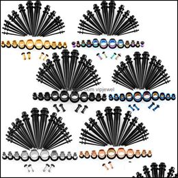 Bouchons Tunnels Corps Bijoux 6 Couleurs 14G-00G 36Pcs / Set Jauges D'oreille Kit D'étirement Cônes Anneaux Simple Flare Plug Dhvj5