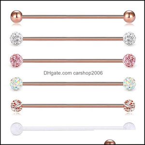 Bouchons Tunnels Bijoux de corps Industriel Barbell Acier chirurgical Cartilage Boucles d'oreilles Cz Oreille Cristal Ferido Industrail Piercing Drop Delivery 20