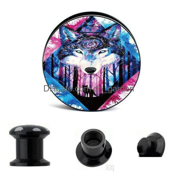 Tapones Túneles Colorf Cat Black Screw Flesh Tunnel Ear Plug Joyería del cuerpo con piercing Drop Entrega Dhgarden Dhh7V