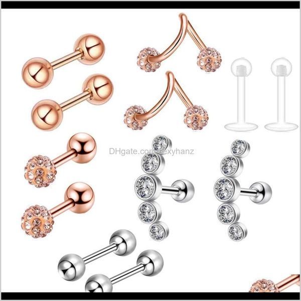 Plugs Tunnels Drop Delivery 2021 10 Set / Lot Acier Inoxydable 16G Boucles D'oreilles Tragus Labret Anneaux À Lèvres Helix Cartilage Nez Oreille Goujons Hommes Piercin