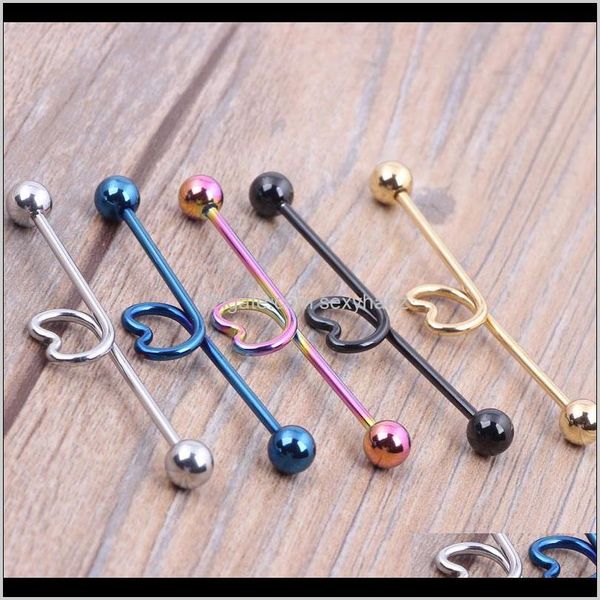 Bouchons Tunnels Drop Delivery 2021 14G 44Mm Coeur Acier Chirurgical Industriel Barbell Oreille Anneau Bar Mix 5 Couleur Pour Corps Piercing Bijoux Ryofm