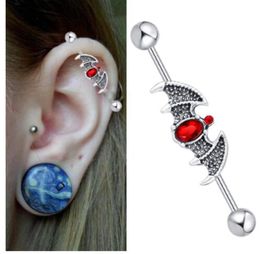 Plugs Tunnels Drop Delivery 2021 14G Stainless Steel Snake With Red Cz Gem Industrial Bar Piercing Barbell Earring Fashion Body Jewelry Pir