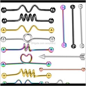 Bouchons Tunnels Drop Delivery 2021 38Mm En Acier Inoxydable Industriel Barbell Boucles D'oreilles Pour Femmes Hommes Cartilage Helix Tragus Bar Oreille Piercing Bod