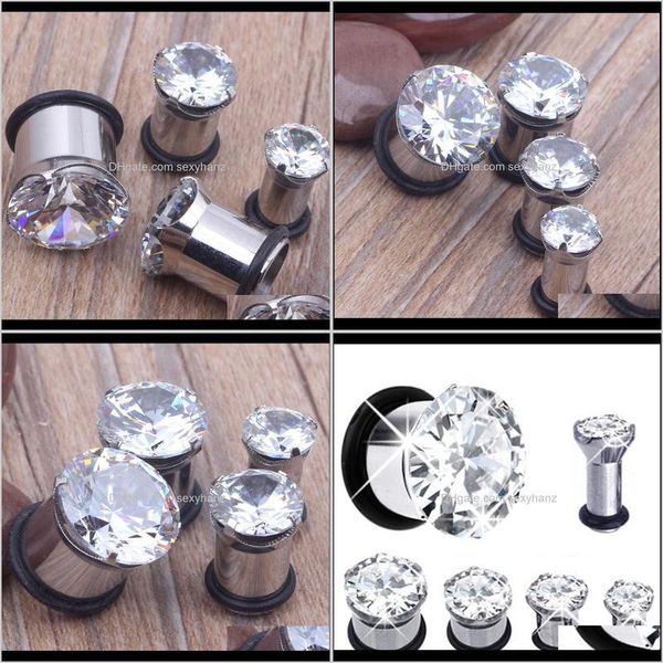 Plugs Tunnels Drop Delivery 2021 Joyería de cuerpo de moda Acero inoxidable Zircon Flesh Tunnel Mix 6-12Mm 32 Unids / lote Ear Gauges Camilla Expande