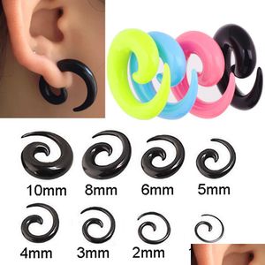 Bouchons Tunnels Goth Acrylique Boucles D'oreilles Spirale Cône Chair Oreille Noir Piercing Civière Expander Stretching Plug Corps Bijoux 2Mm 5Mm Dh5O6