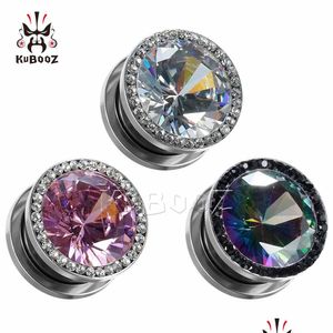 Tapones Túneles Kubooz Acero inoxidable Diamante y circón Tapones para los oídos Túneles Pendiente Calibres Joyería del cuerpo Piercing Camillas Expansores DHS1Z