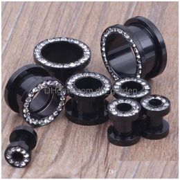 Plugs Tunnels Mix 416Mm 64Pcs / Lot Acier Inoxydable Noir Cristal Oreille Corps Piercing Bijoux Chair Tunnel Drop Delivery Dhgarden Dhugs